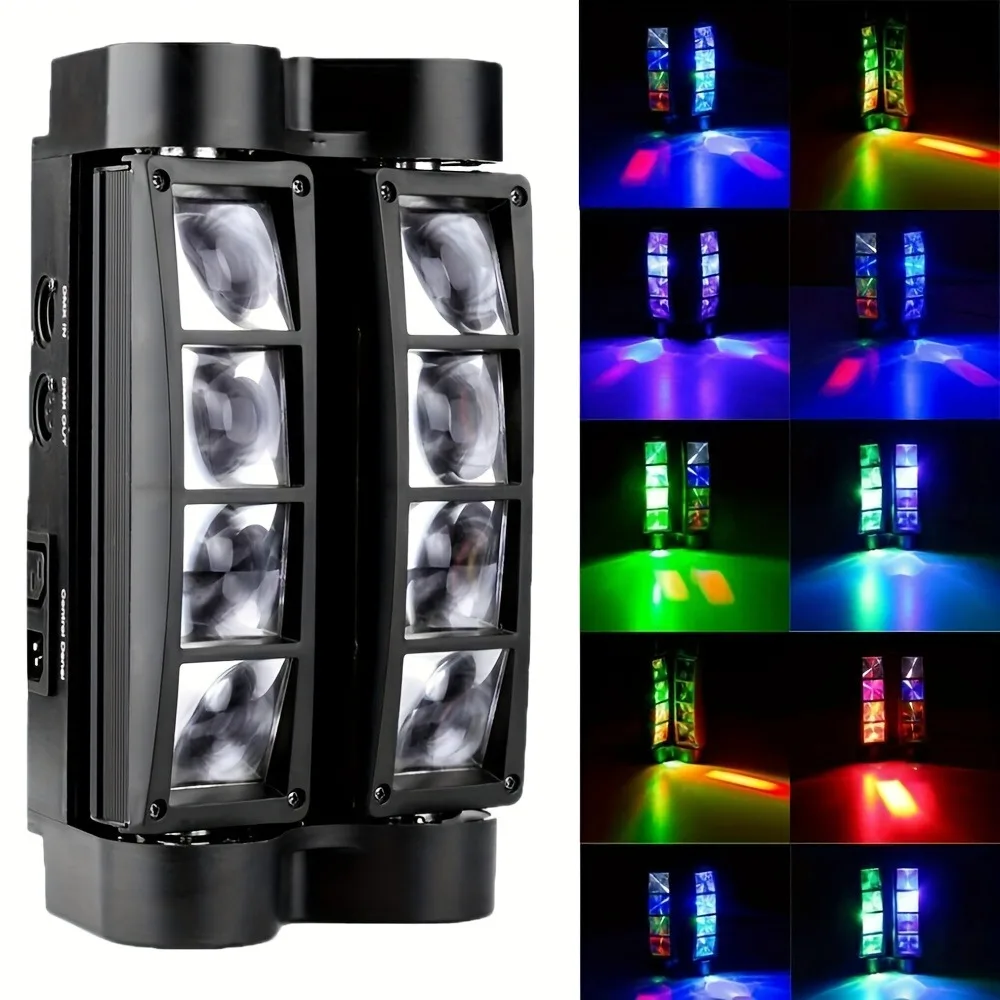 8 Led Spider Beam Moving Head Stage Light - Perfect for Dj Events, Parties, and Clubs, with Voice Control and Dmx-512 Control, Suitable for Live Performances, Weddings, and Disco Halls