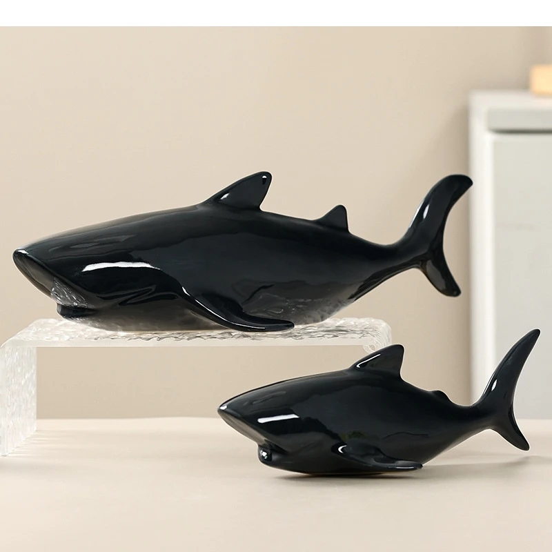 Ceramic Handicrafts Simulated Animal Statues Ocean Shark Dolphin Whale Black Fish Decorative Figurines Home Decoration