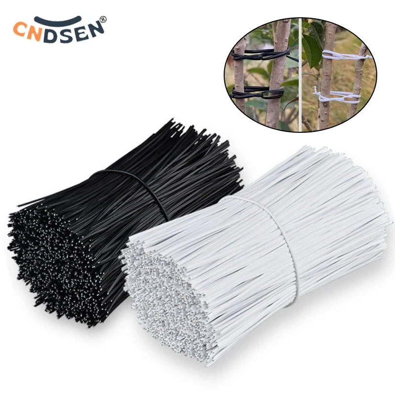 100Pcs Gardening Cable Ties Reusable Oblate Iron Wire Flower Plant Climbing Vines Multifunction Coated Fix Strings Twist Tie