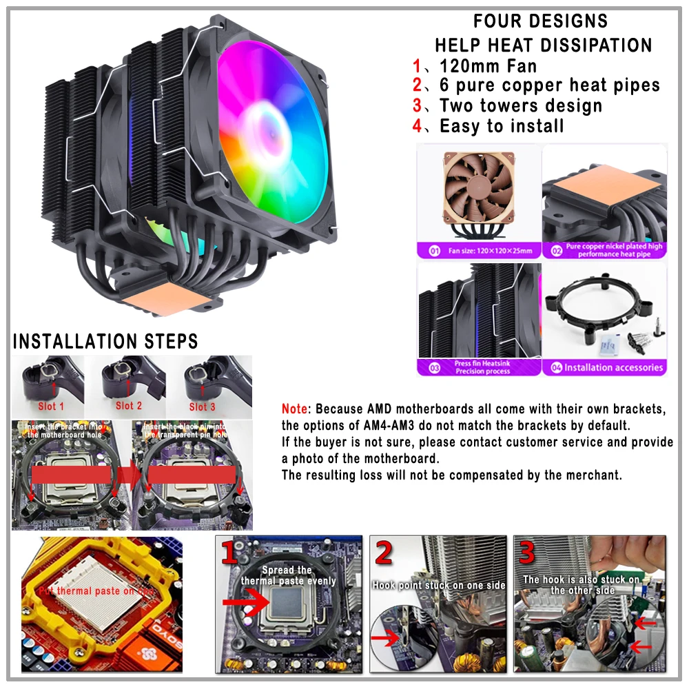 Suffonggou-Refroidisseur d'air silencieux CChancelor X99, refroidisseur de ventilateur, processeur Lga 240, 6 caloducs, 120 W, Amd pour Intel PWM, 2011mm