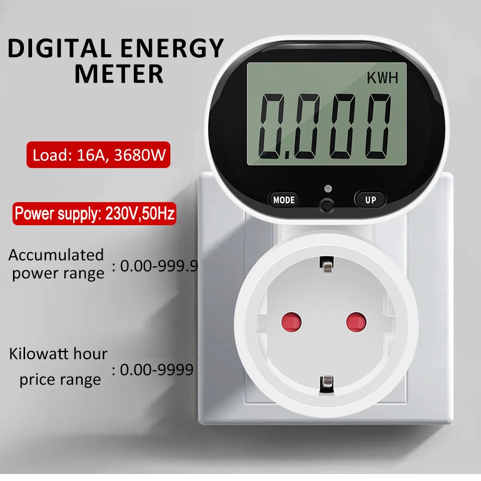 

230V Power Meter Wattmeter Socket European Standard Rotatable Screen Power Metering Socket Simple Intelligent Billing Socket ﻿
