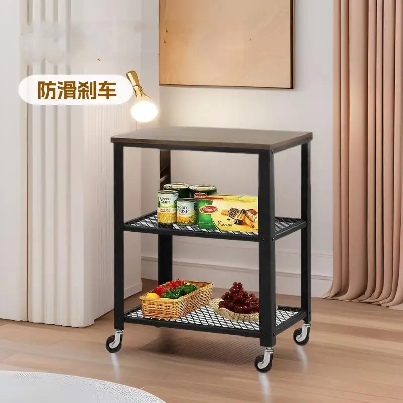 

3-layer rack kitchen restaurant trolley multi-functional movable barbecue cart with wheels environmentally friendly