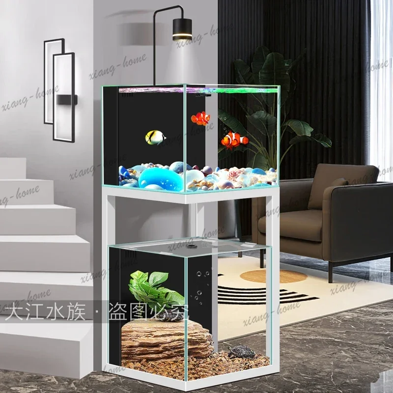 FG   fish tank aquarium lazy water-free small and medium-sized ultra-white glass double-layer household