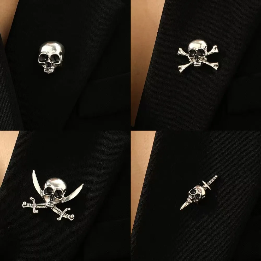 Punk Personality Sliver Color Stereo Terror Skull Broochs for Men Women Halloween Party Gothic Retro Decorative Pin Jewelry Gift
