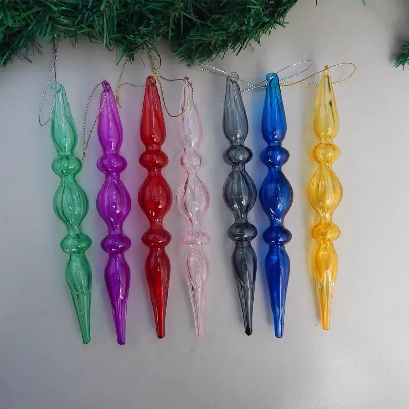 7pcs/pack 3*22cm Different Color Glass Pendant Home Decoration Christmas Day Tree Hanging Ornament