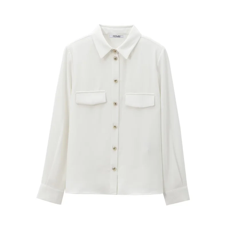 

Autumn Turn-down Collar Striped Long Sleeve Single Breasted Shirts Women Simple Shoulder Pad Loose Blouses Female Casual Wear