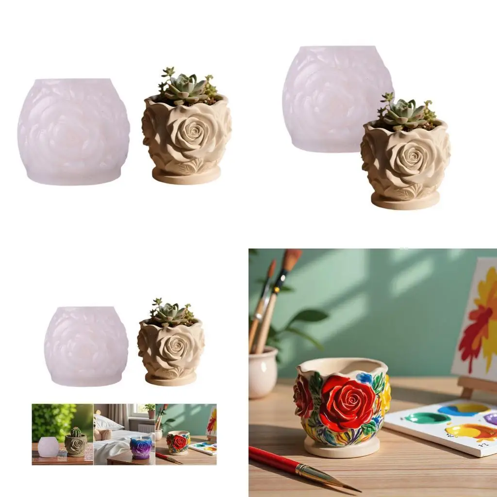 

J78F Rose Pattern Embossed Silicone Mold Flexible Flowerpot Molds Crafting Moulds Perfect for Planter Decorative Projects