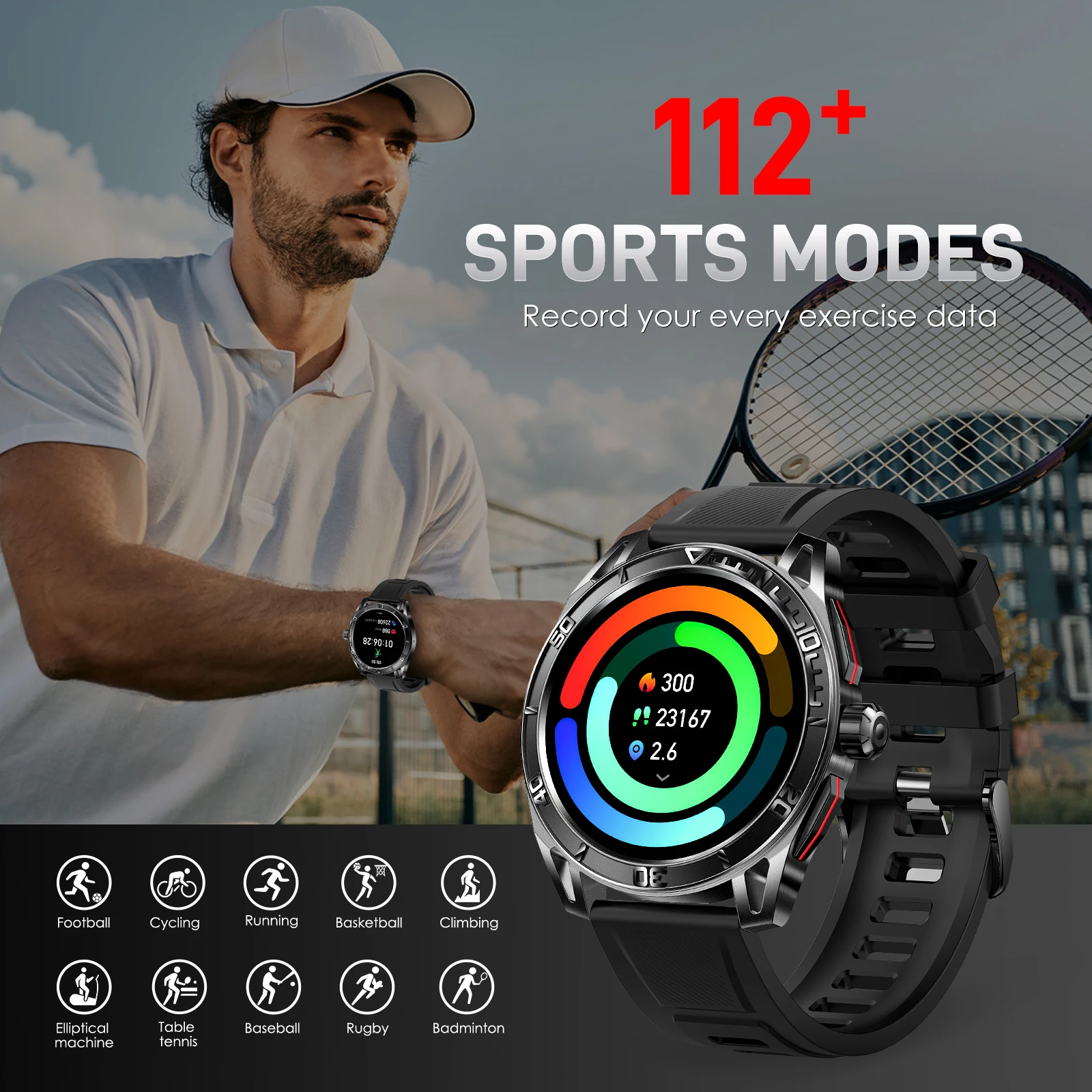 EIGIIS ساعة ذكية للرجال 1.43 بوصة شاشة كبيرة AMOLED IP68 ساعة مقاومة للماء مع معدل ضربات القلب ومتتبع النوم وعرة بلوتوث Smartwatch