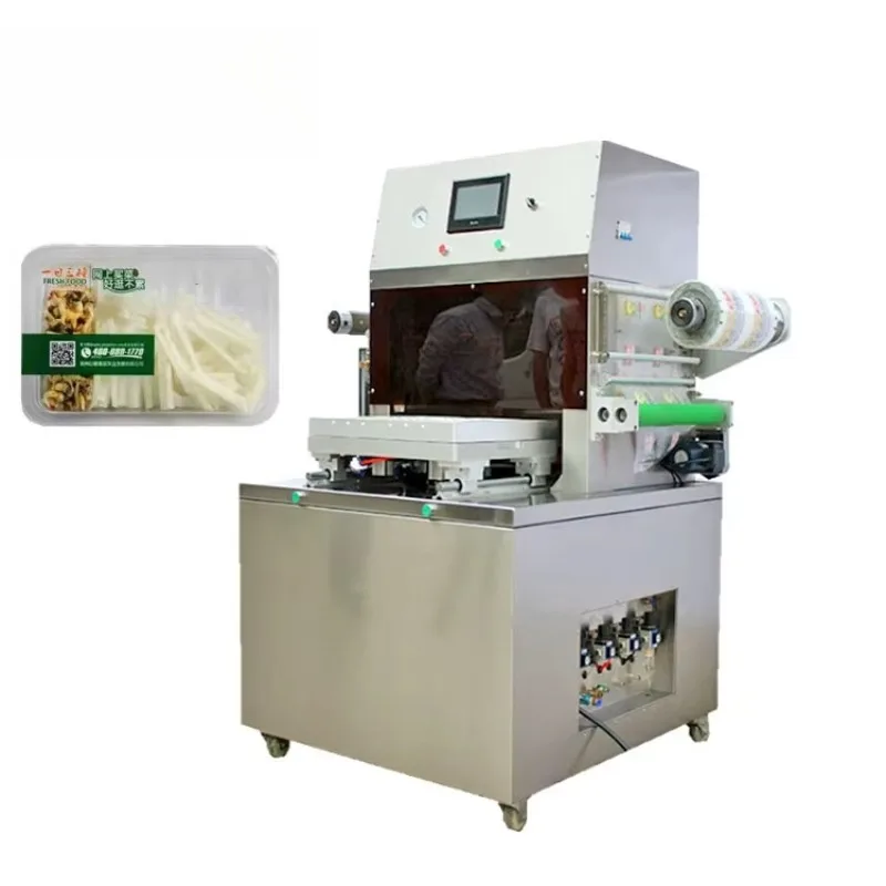Map Vacuum Automatic Plastic Tray Sealing Machine Electric Modified Atmosphere Skin Packing for Food Trays