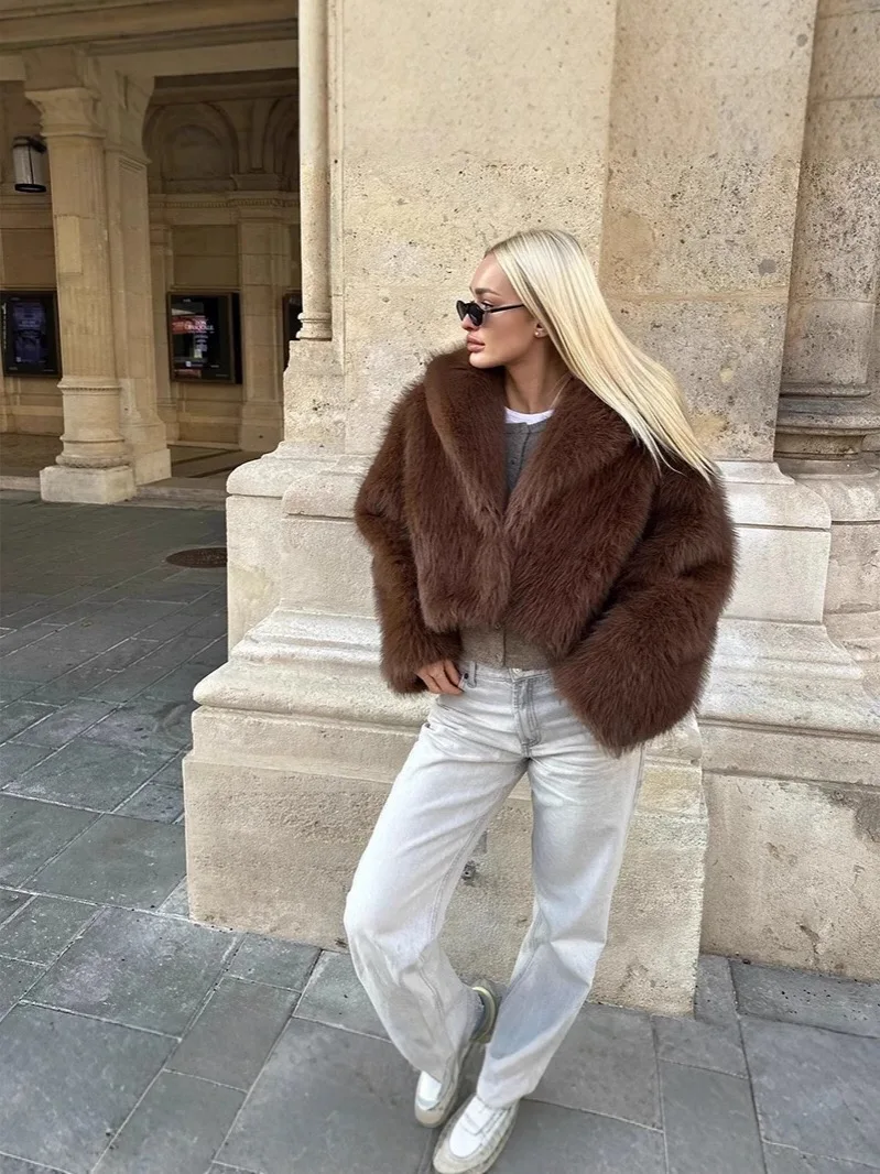 Black  Fur Jacket 2025 Autumn Winter New Style Women's Fashionable Long Sleeve Coat for Young And Middle-aged Women