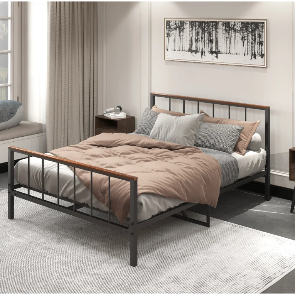 

Metal Platform Bed Frame with Headboard and Footboard Sturdy Metal Frame No Box Spring Needed Kids Teens Adults Space-Saving