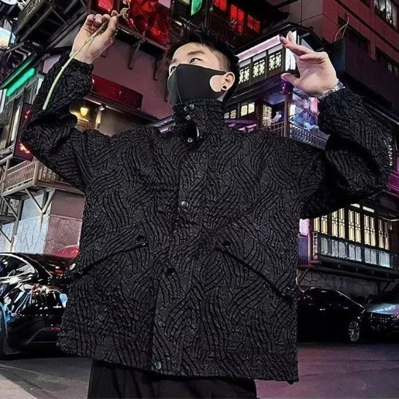 

​ 2025 г. Модная мужская кожаная куртка с воротником-стойкой и потертой текстурой, весенне-осенняя уличная куртка для мужчин ​