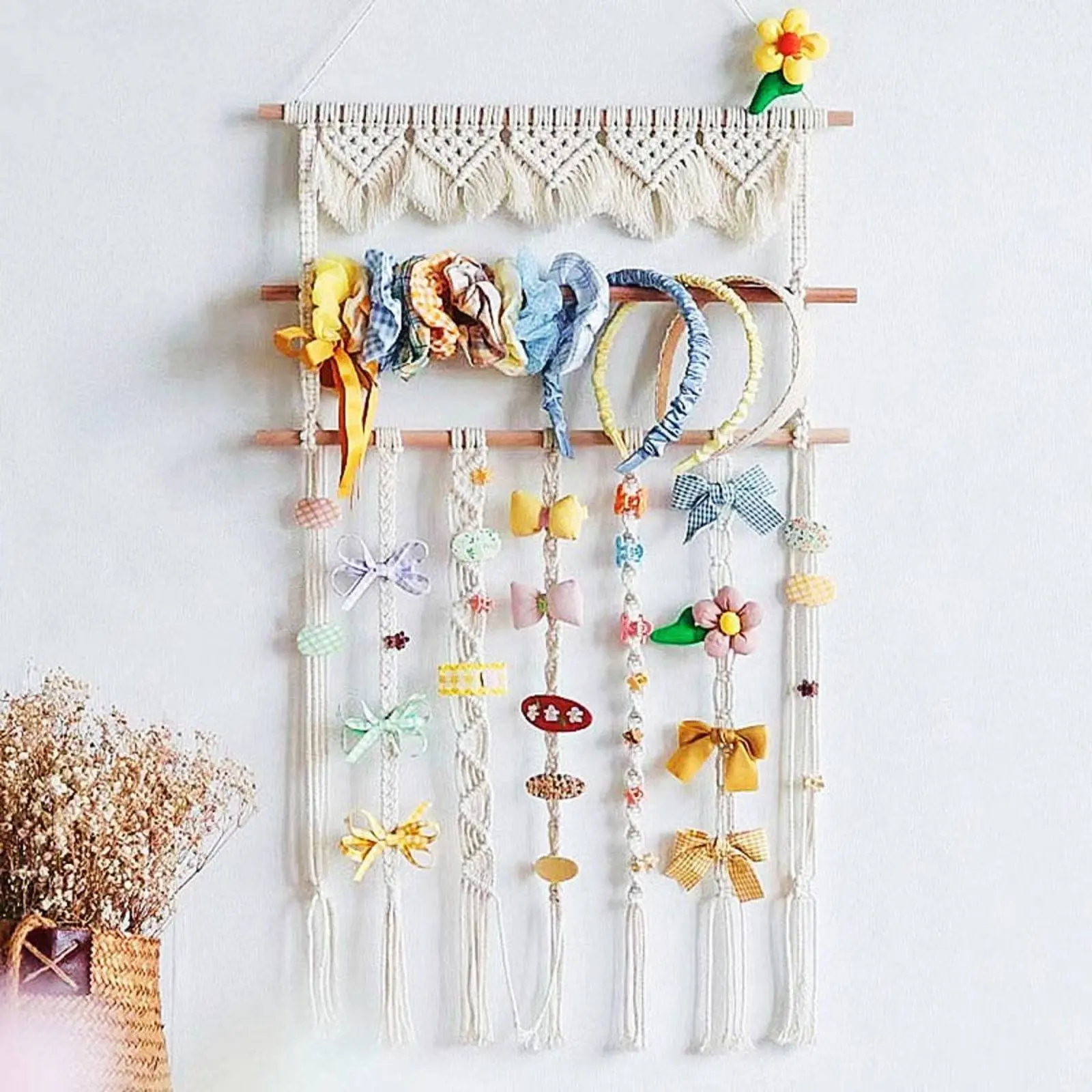 Macrame Hanging Shelf Handmade Cotton Rope Wall Hanging Boho Wall Decor Easy to Install Woven Rope Shelf Eco-Friendly