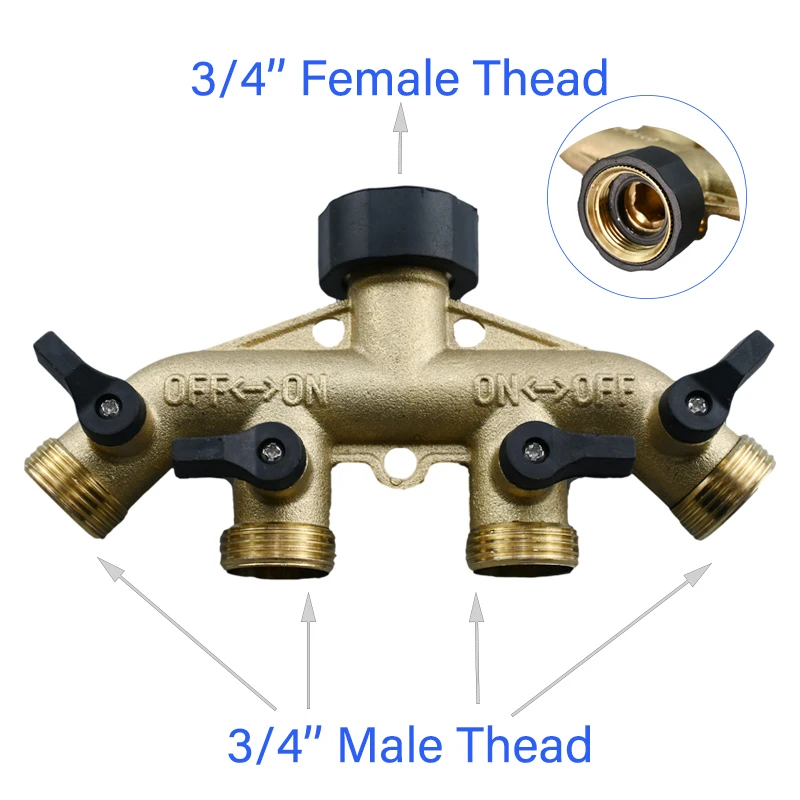 

3/4" 4-Way Brass Garden Hose Splitter Y-Type Watering Connector Distributor For Outdoor Tap And Faucet 1pcs