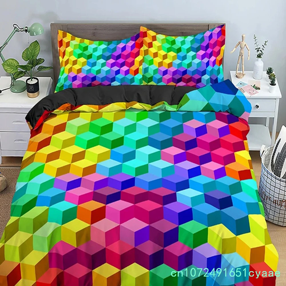 Rainbow Printing Bedding Set Colorful Stripe Soft,Comfortable And Breathable Comforter Cover King Queen Size Bedclothes Set 3pcs