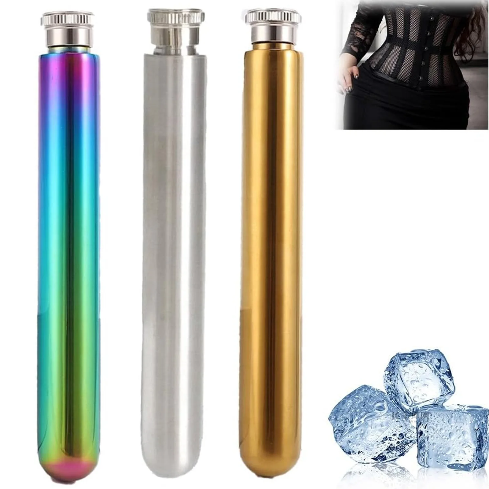 201 SS 3 colors silver/rainbow/gold Bodice Chiller metal Tube storage bottle Tight corset cooler portable flask hiphop water ice