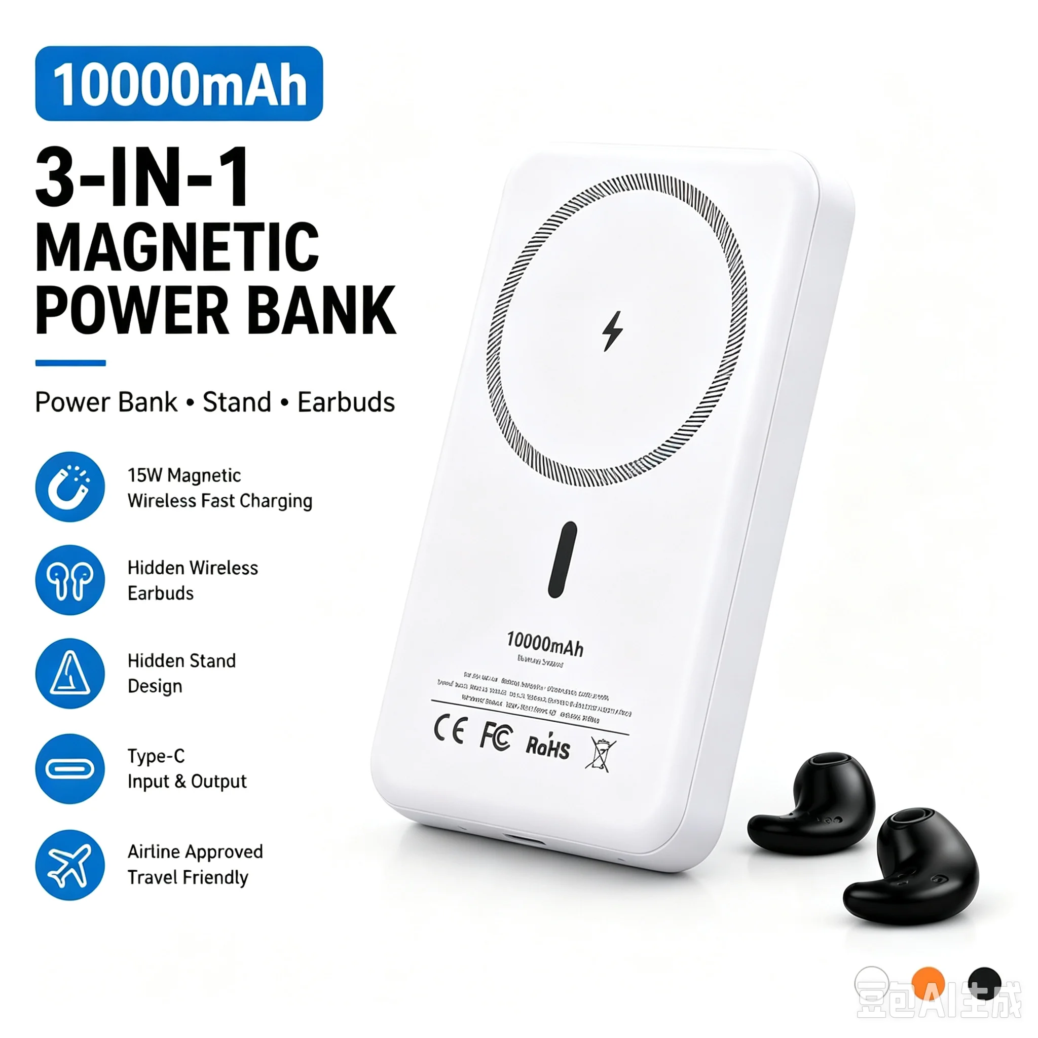 New Wireless Power Bank Magnetic Type-C 15W 10000mAh Portable Fast Charging External Battery For iPhone Xiaomi Samsung