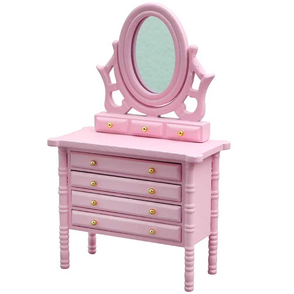 

Миниатюрный деревянный туалетный столик для кукольного домика, аксессуары, деревянная миниатюрная мебель, украшение для дома, декор для миниатюрного домика