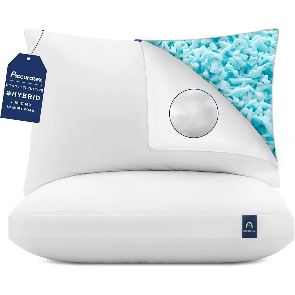 

King Size Pillow Set of 2, Hybrid Memory Foam & Down Alternative, Removable Cotton Cover for Side and Back Sleepers
