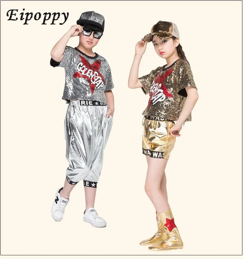 أزياء رقص الجاز للأطفال ، زي التشجيع ، الأولاد والبنات ، الترتر ، الهيب هوب ، ملابس الرقص الحديثة ، ملابس الأداء