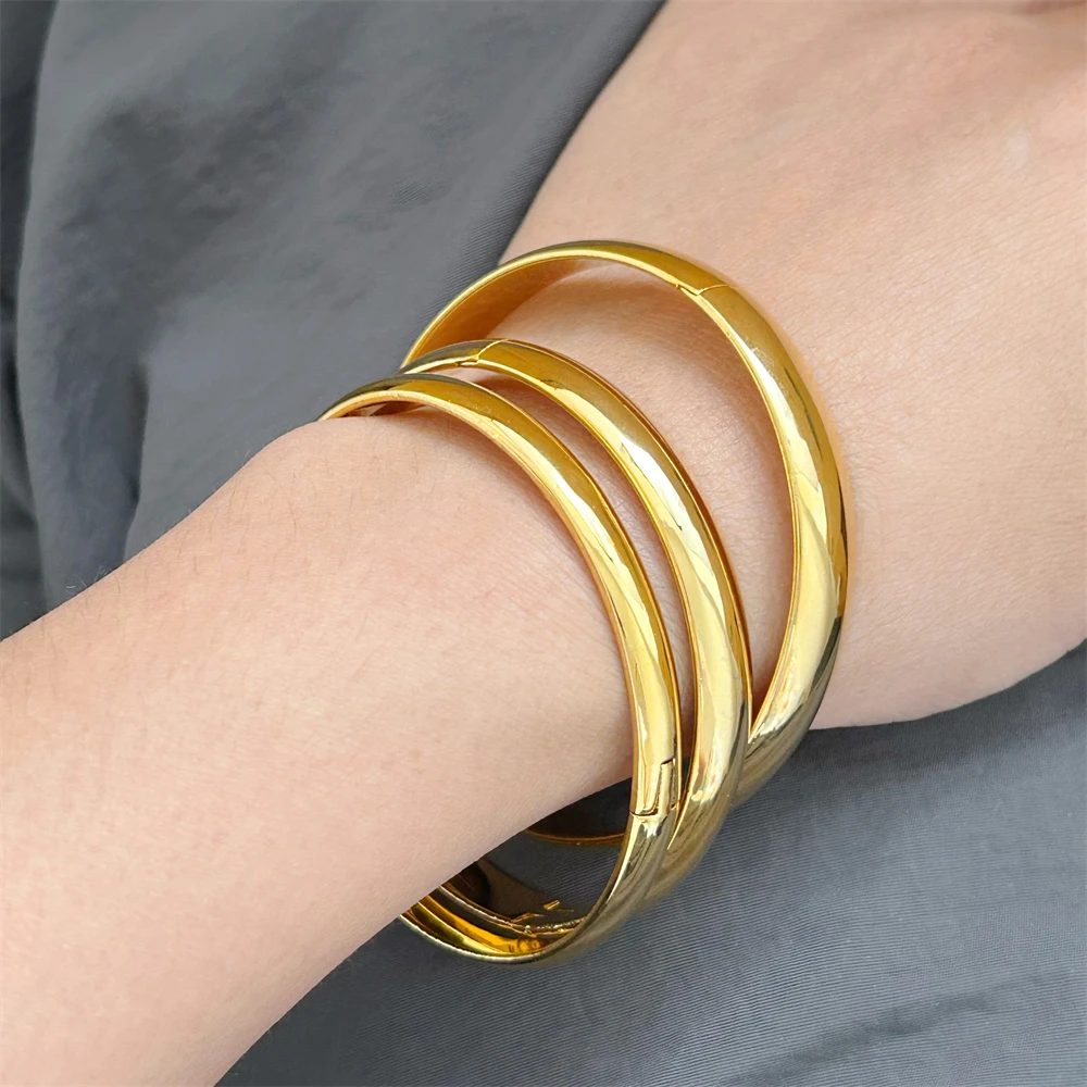 Gold Color Bangles for Women 6/8/10mm Smooth Round Cuff Bangle Pulserra Femme Wristband High Quality Jewelry Accessories Gifts