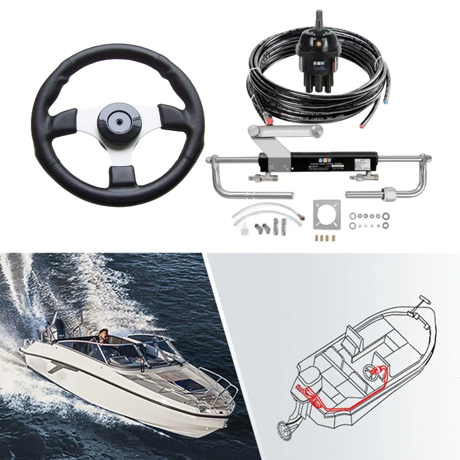 

Sturdy Hydraulic Outboard Steering Kit Alloy Helm Pump Complete Set for Outboard Boat Steering