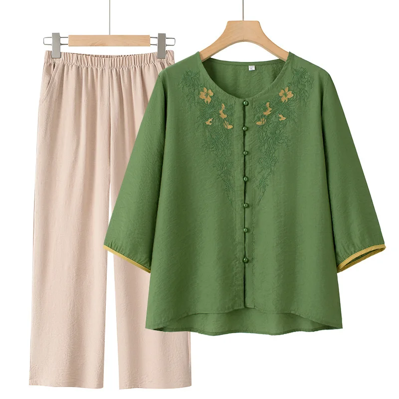 XL-5XL Plus Size Middle Aged Mother Two Piece Set New Spring Autumn Home Clothing Lounge Sleepwear Pajamas Suit Women Homewear