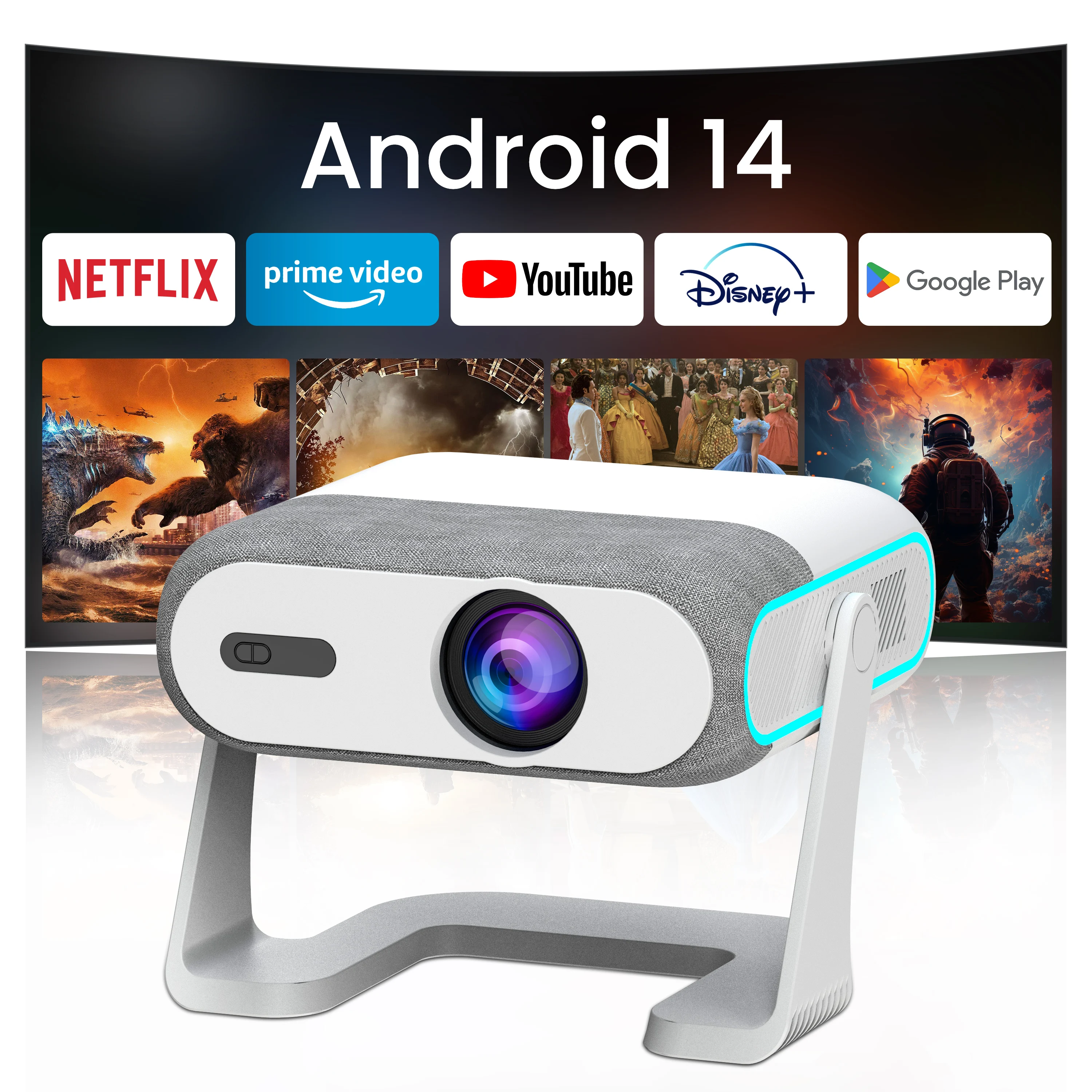 XNANO NEW HA116 Projector Supports Brand Customized 4K Android 14 AutoFocus LCD 300ANSI 720P Bluetooth Voice Remote Control