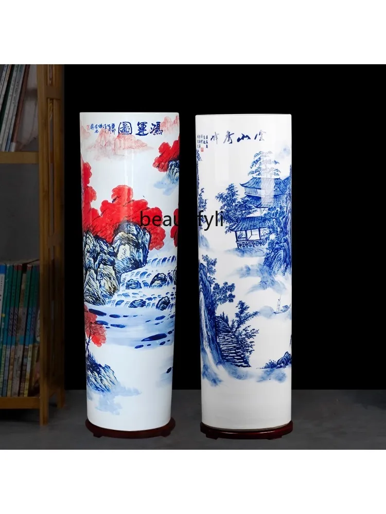 Jingdezhen Porcelain Hand Painted  Floor Vase Quiver Living Room and Hotel Chinese Style Flower Arrangement Decorative Ornament