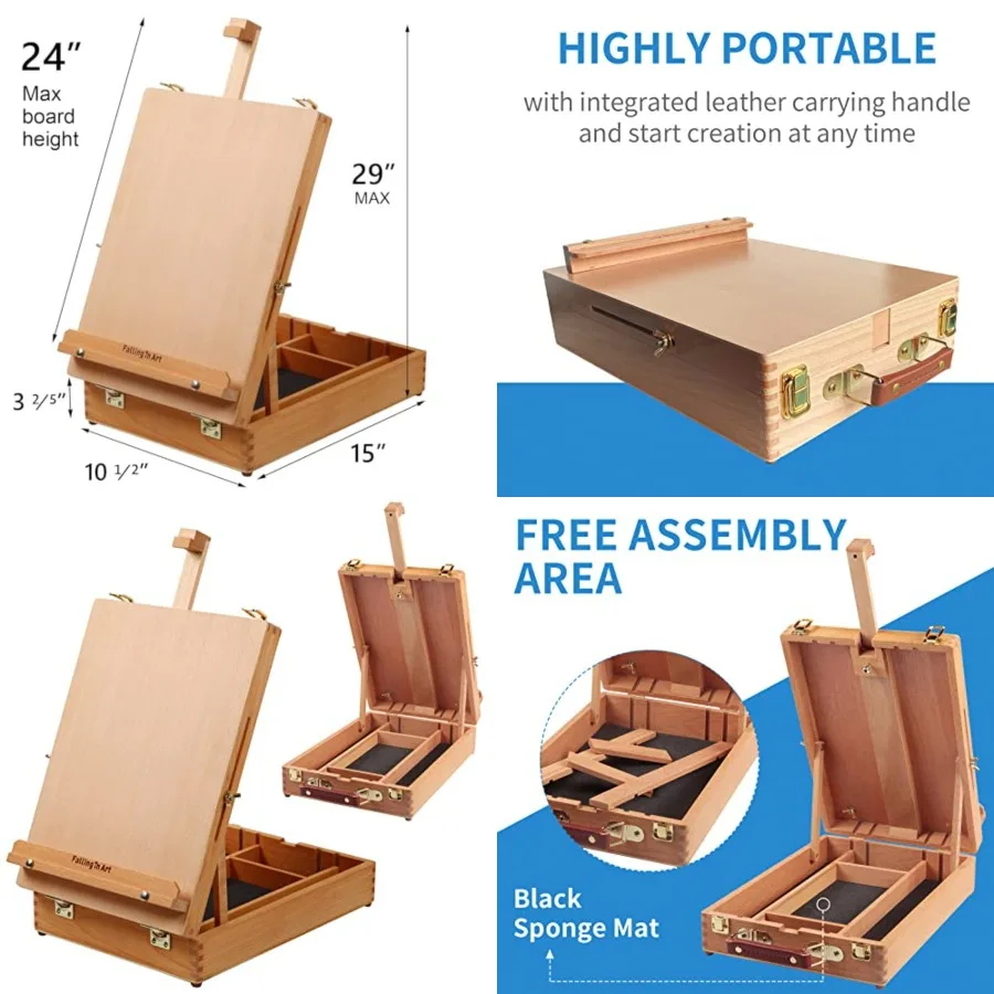 

Wooden Tabletop Easel Solid Wood Sketchbox Desktop Easel for Painting Portable Art Drawing Easel for Beginners and Professional