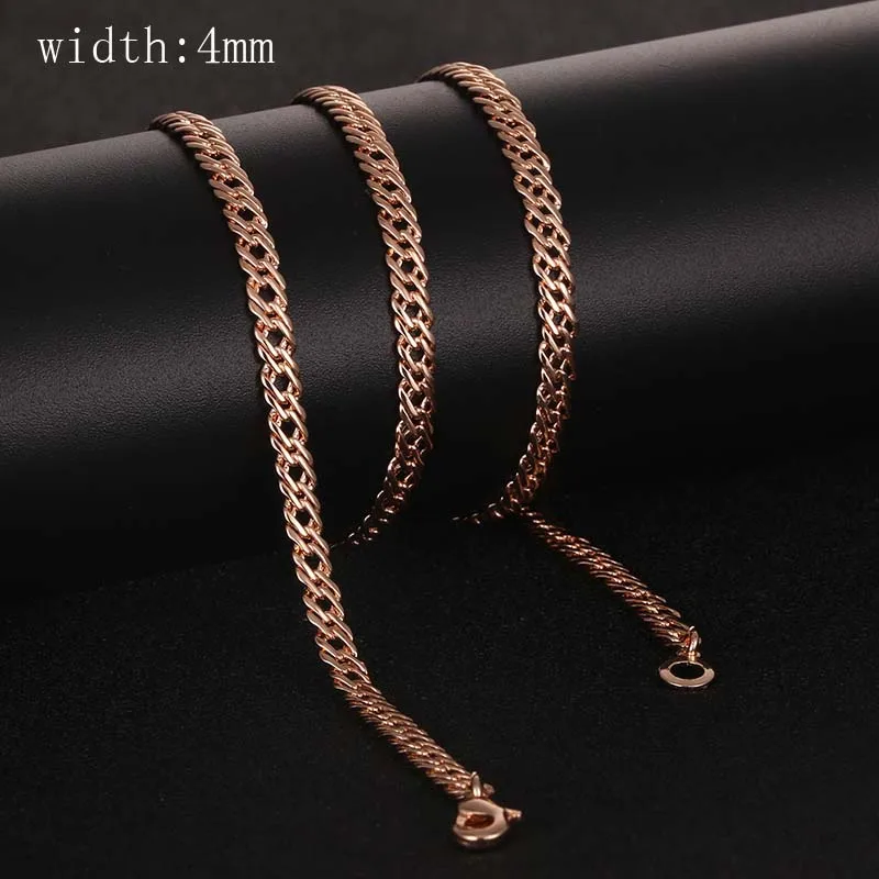 Men Woman 4mm Real Rose Gold Color Set Jewelry Smooth Bracelet Necklace Lin Chains