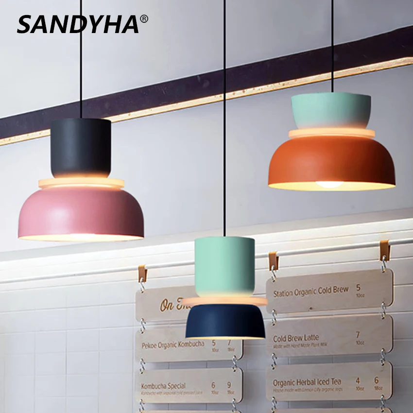 SANDYHA Modern Pendant Lamp Macaron Color Shade Hanging Ceiling Light Kitchen Dining Living Room Bedroom Bed Decor Led Luminaire