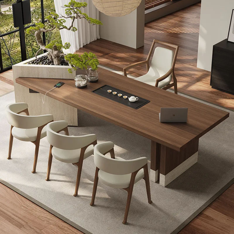 Rock slab tea table, integrated tea tray, large slab embedded set, a complete set of tea table and chair combination
