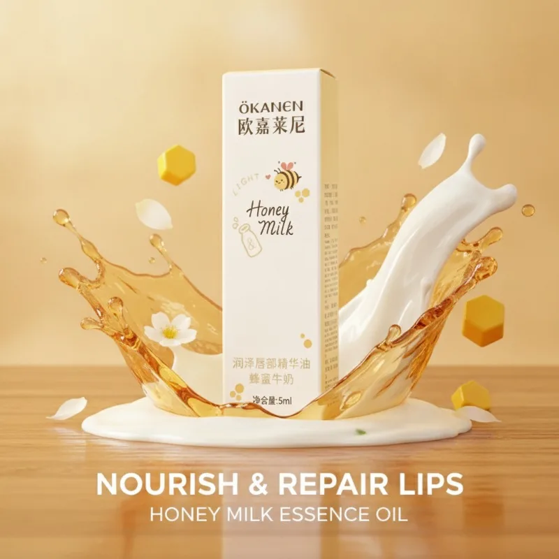 5ml Honey Milk Lip Essence Oil Hydrating Moisturizing Lip Care Serum Repair Dry Cracked Lips Lip Balm Primer For Daily Makeup