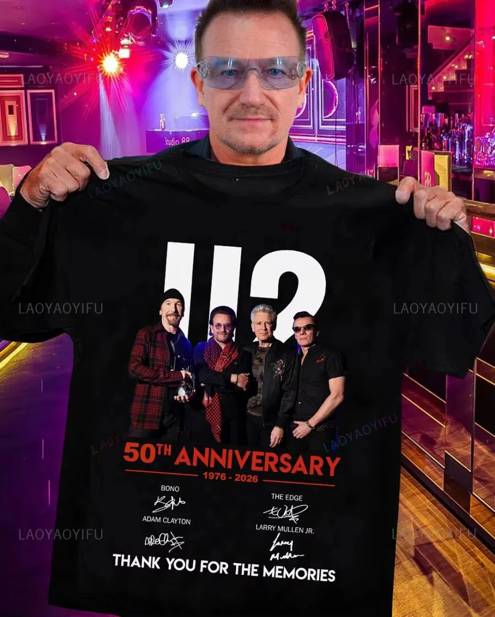 Unisex U2 Band 2026 World Tour T Shirt 50th Anniversary Portrait Signature Graphic Crew Neck Cotton Rock Streetwear Tee