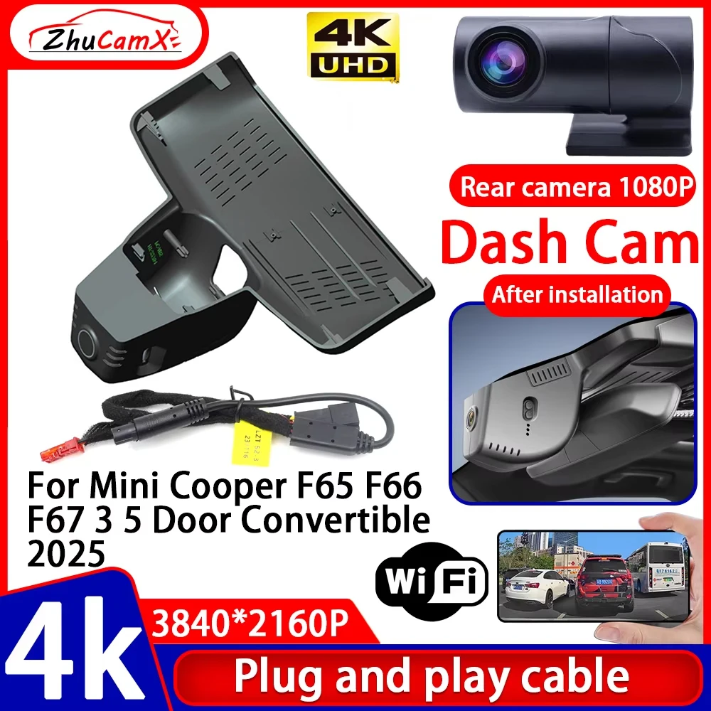 Grabadora de Video ZhuCamX con Visión Nocturna 4K UHD, DVR para Auto, Plug and Play, para Mini Cooper F65 F66 F67 3 5 Puertas Convertible 2025