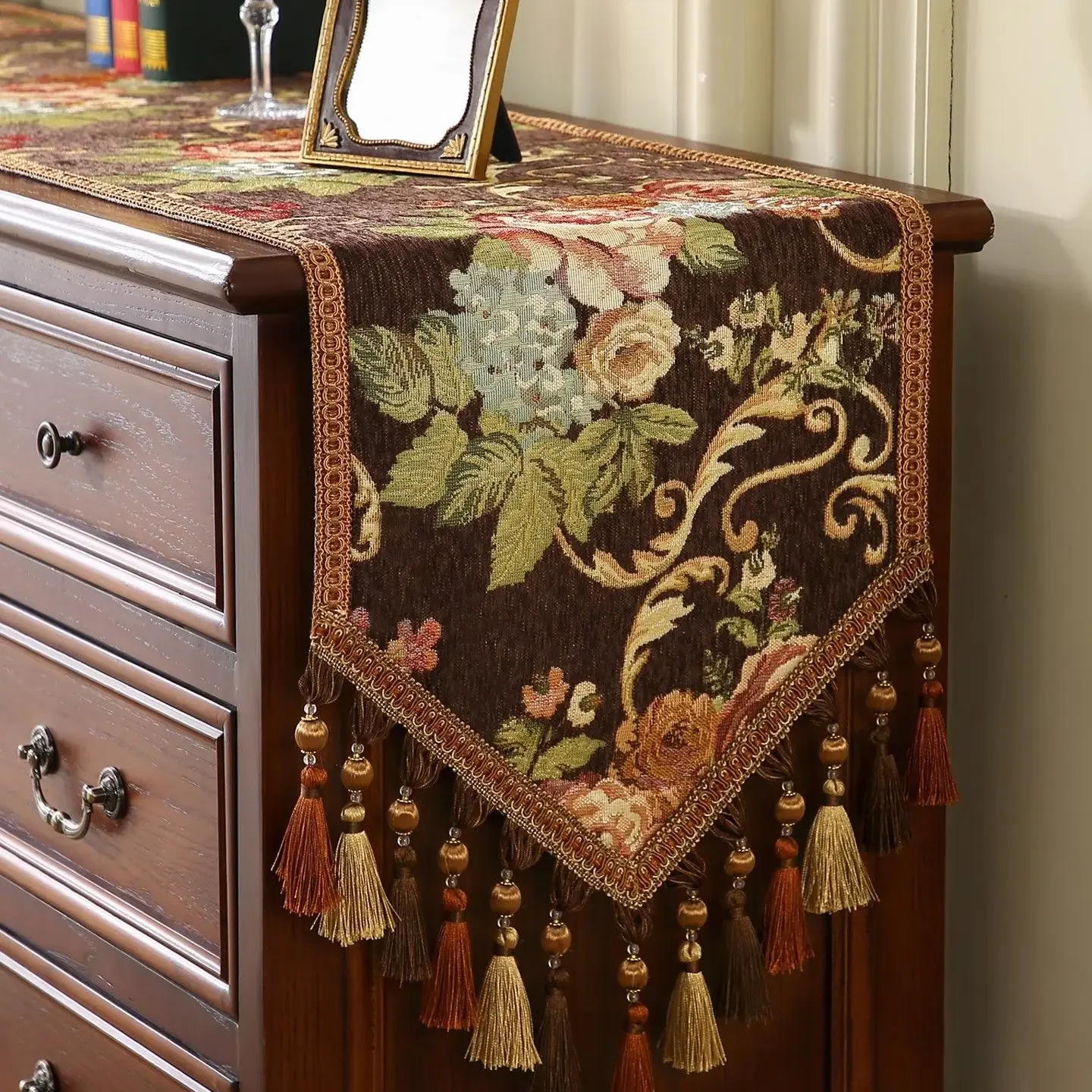 Retro Style Rectangular Hanging Ear Platform Flag Soft Fabric Multi-color Tablecloth Plant Jacquard Craft Table Mat