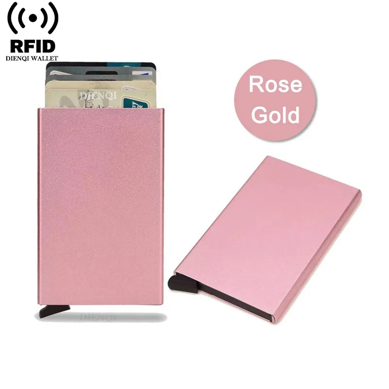 Rfid Creditcardhouder Metaal Dun Slanke Slimme Portemonnee Heren Dames Portefeuilles Pop-up Minimalistische Kleine Zwarte Portemonnee Mini Portefeuilles voor Heren - afbeelding 1