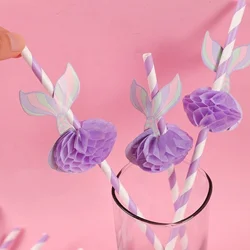 10pcs Purple Mermaid Paper Honeycomb Ball Straw Girls Mermaid Birthday Baby Shower Party Under The Sea Party Supplies Kids Favor