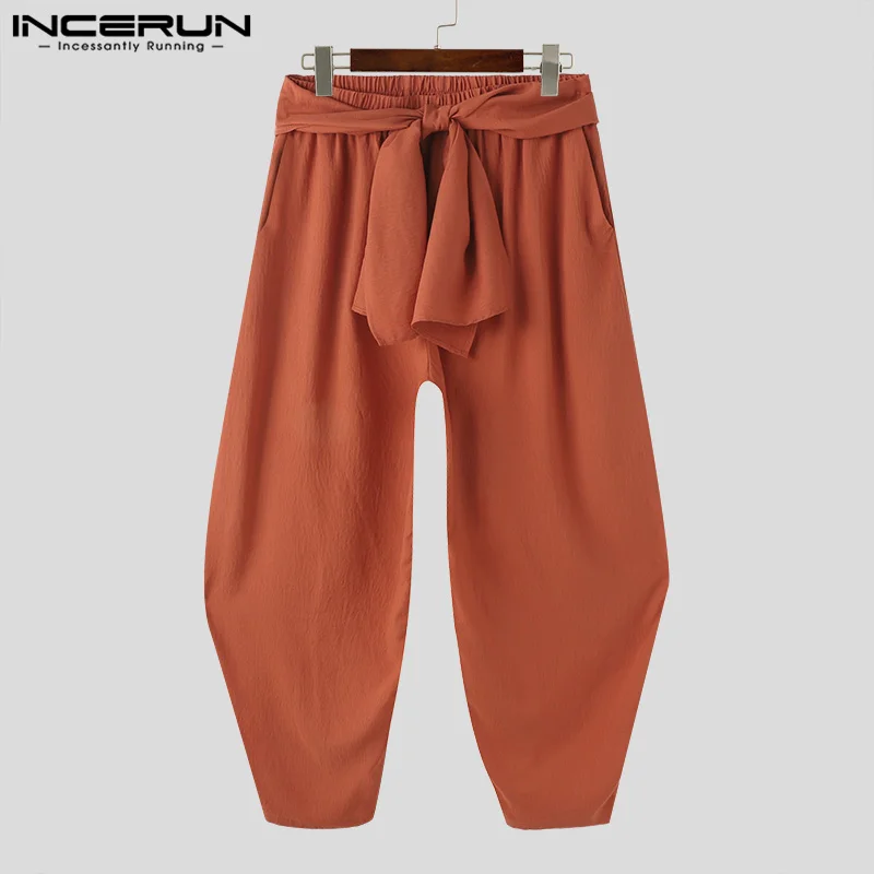 

Мужские брюки INCERUN, однотонные, с эластичным поясом, свободные джоггеры на шнуровке, мужские брюки в стиле стритвир, модные повседневные длинные брюки 2026 года, размеры S-5XL