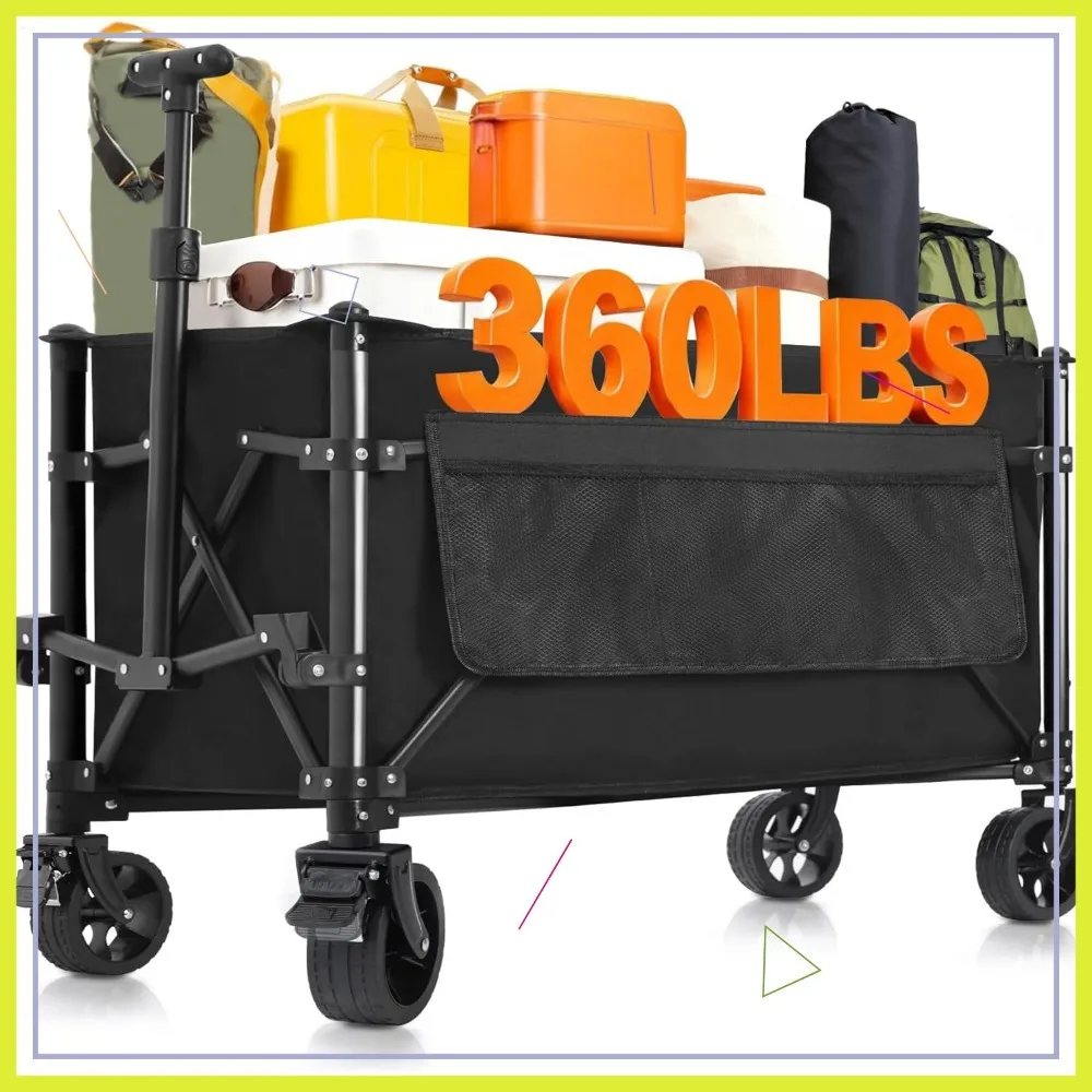 

Collapsible Wagon Cart 150L 360LBS Folding Utility Wagon with All-Terrain Wheels & Brakes for Grocery Camping Garden