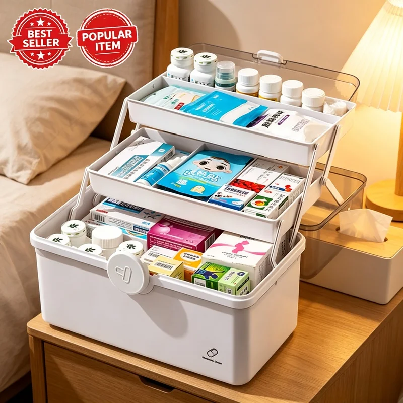 3-Layer Large Capacity First Aid Box, Portable Family Medicine Storage Organizer, Emergency Medical Container for Household