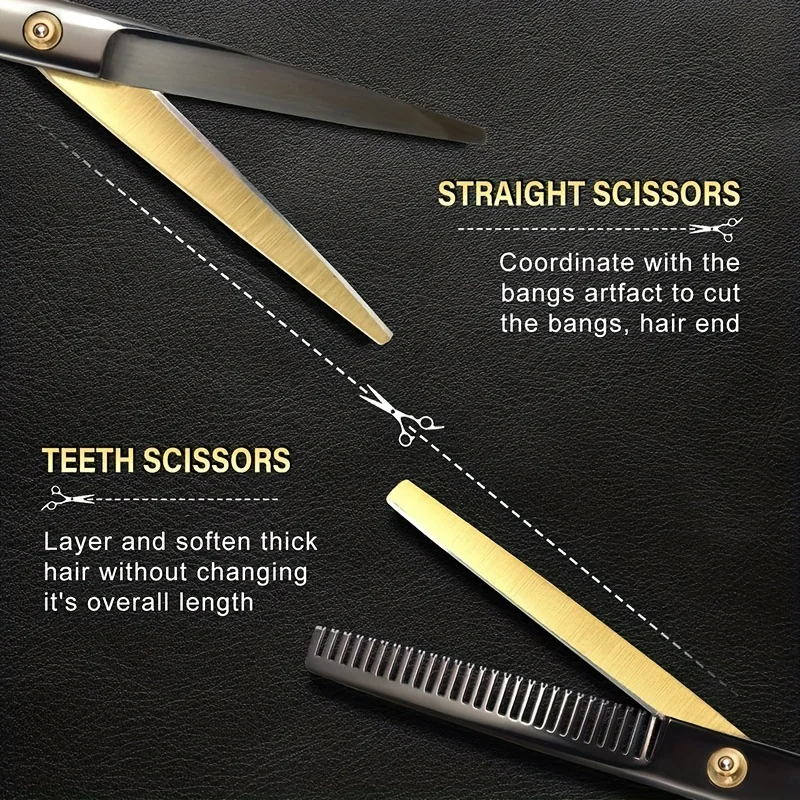 6 Inches Black-gold Barber Scissors Household Scissors Flat Shears Fine-toothed Shears Barber Accessories
