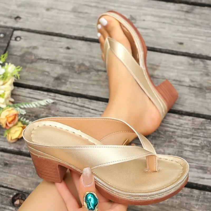 Frauen Plattform Sandalen Farbe Mittlere Ferse High Heels Schuhe Frauen Weibliche Offene spitze Flip-Flops Sandalen Sommer Solide Alias De Mujer