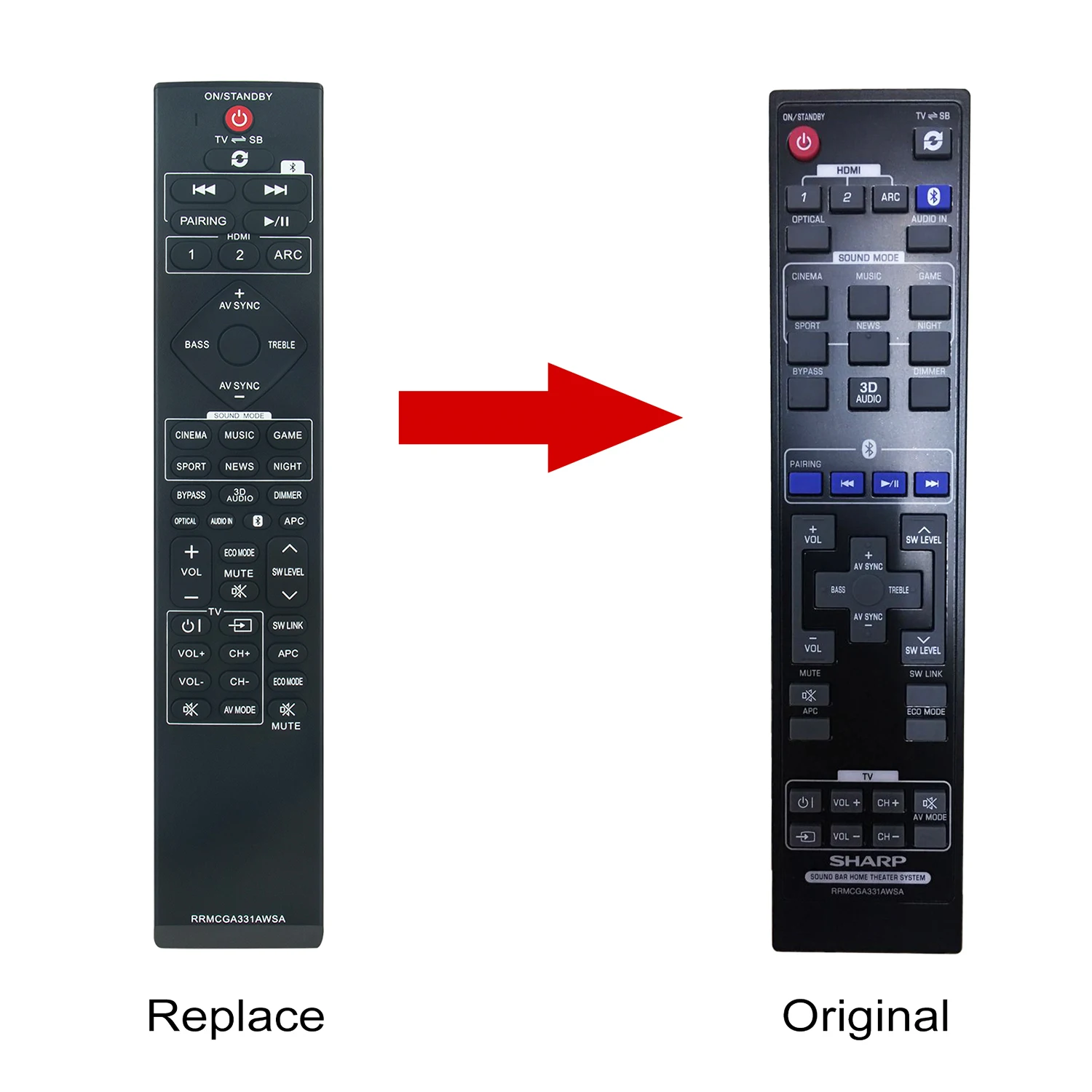 New RRMCGA331AWSA Replaced Remote Control Fit for Sharp Soundbar HT-SB602 HTSB602