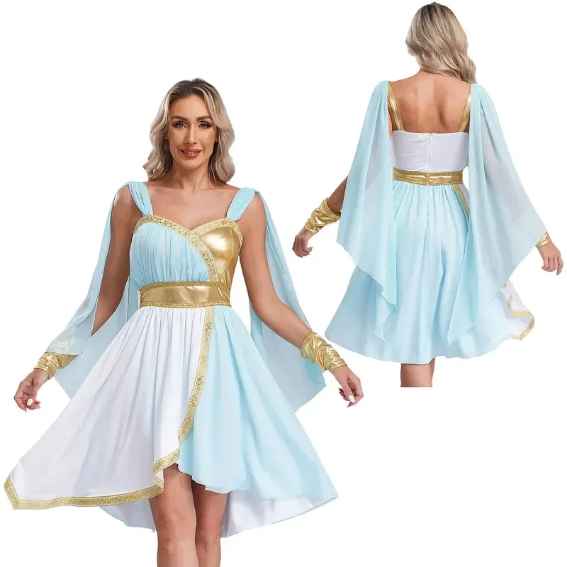 

Women Ancient Greek Queen Dress Athena Costume Asymmetrical Egyptian Robe Cloth for Halloween Party Princesses Cosplay Costumes