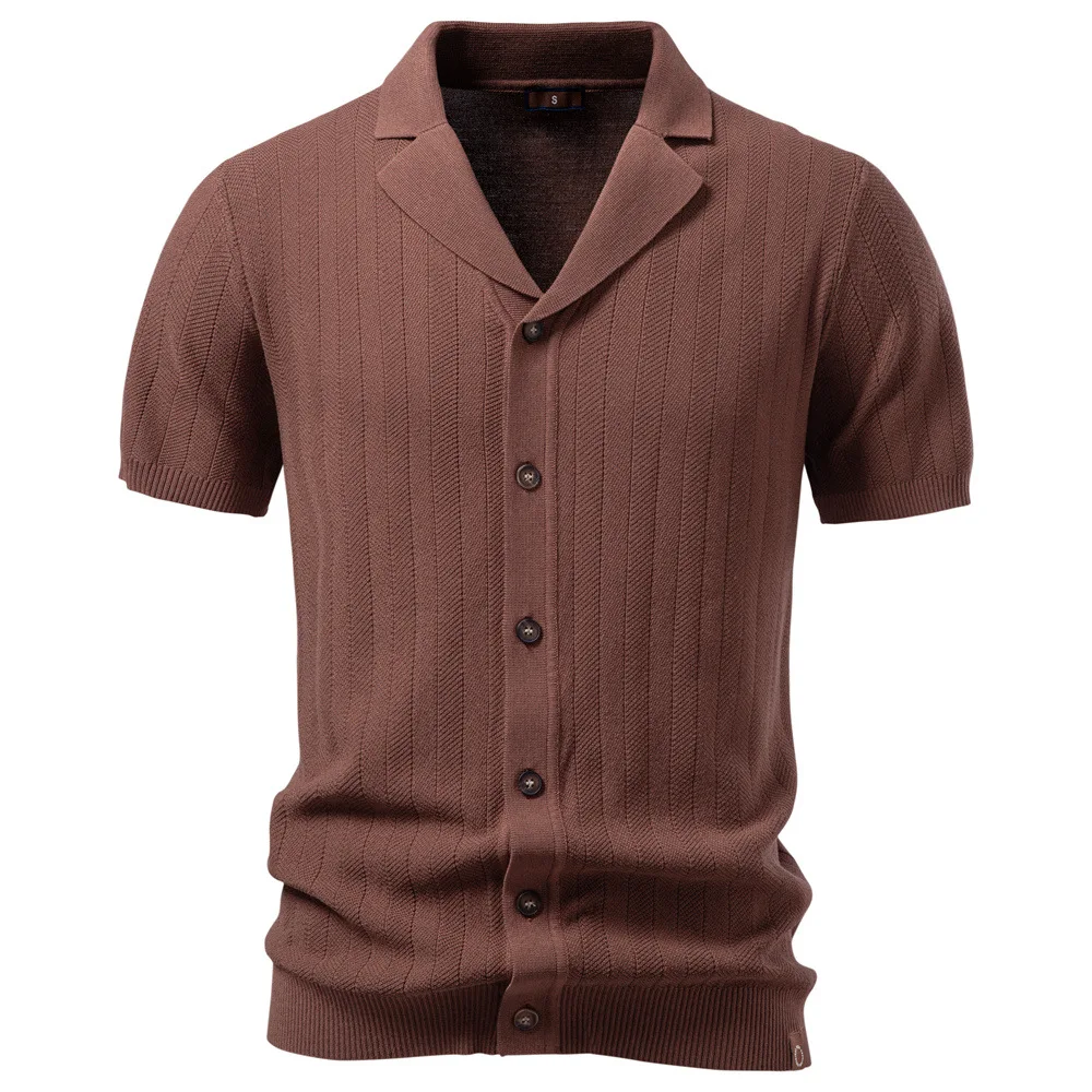 

2026 Spring and Summer New Fashion Lapel Shirt Men's Short-sleeved Knitted Top Cardigan