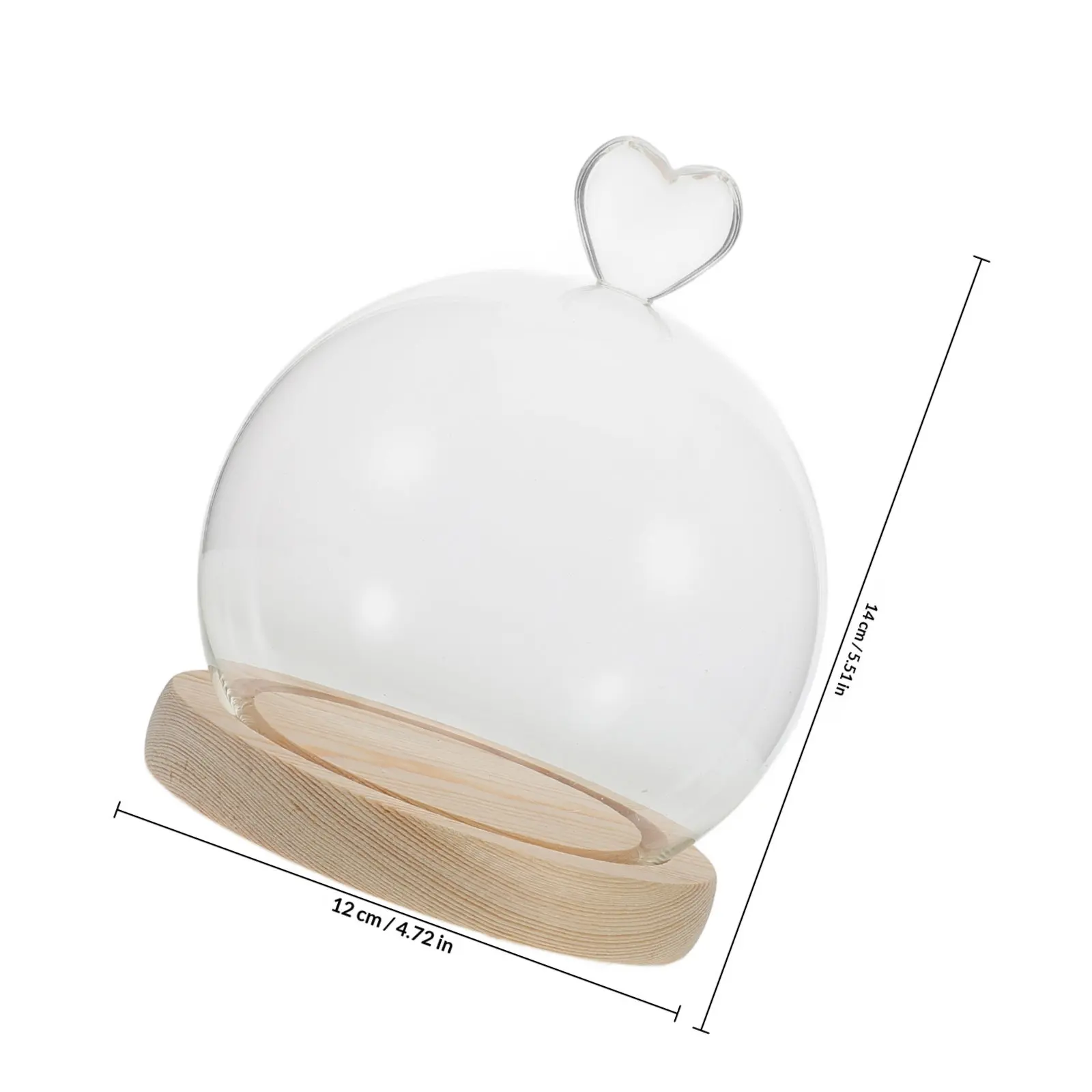 1Set Transparent Glass Cloche Dome with Decorative Heart Silhouette and Weighted Base for Flower Arrangements Home Decor Glass