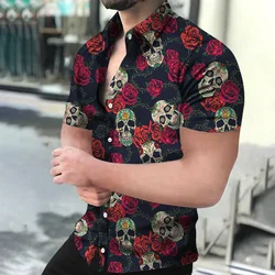 Camisas de verano para hombre, camisa hawaiana con estampado 3D de calavera, ropa de calle de manga corta para exteriores, ropa de moda para hombre, Tops, ropa de calle