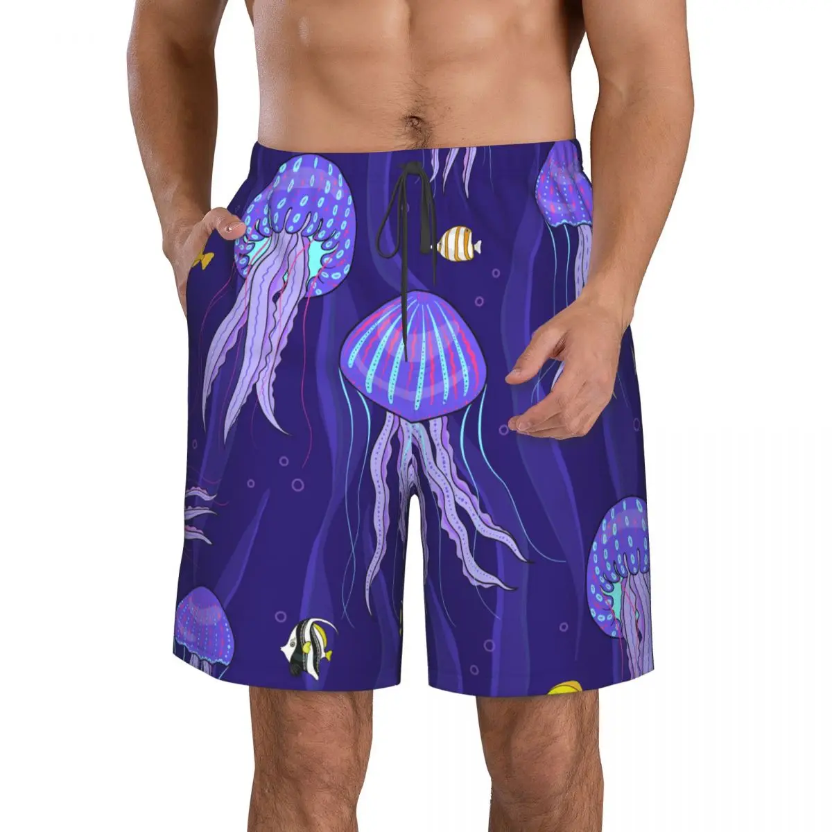 

Mens Swimwear Swim Shorts Trunks Beach Board Shorts Swimsuits Mens Running Sports Surffing shorts Sea Jellyfish Purple Quick Dry